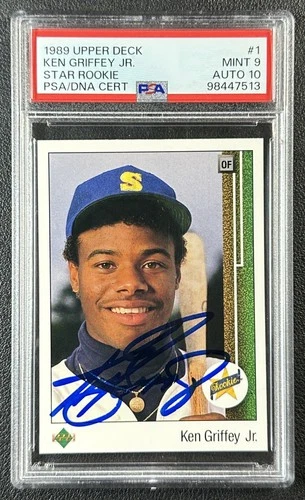 KEN GRIFFEY JR. PSA 9 1989 UPPER DECK #1 STAR ROOKIE DNA 10 AUTO MARINERS RC