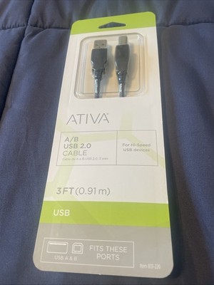 Ativa USB 2.0 Extension Printer Cable 3 ft.  USB 2.0 A/B Cable - C2