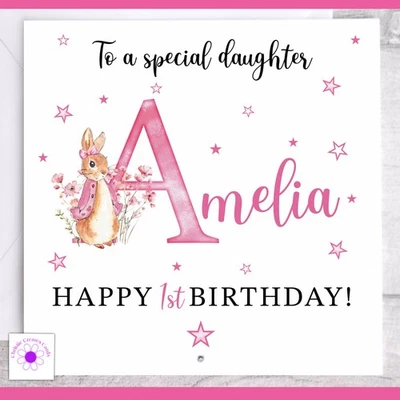 CHRISSIECREATESCARDS Personalised Birthday Card Daughter Granddaughter Peter Rabbit 1st 2nd 3rd 4th