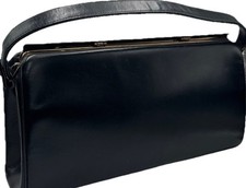 Triangle New York Black Embossed Leather Vintage Top Handle Handbag Purse