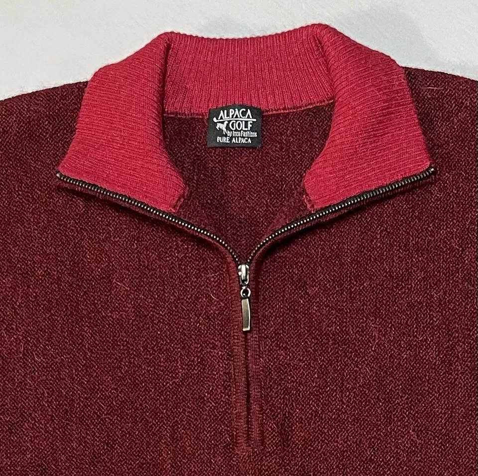 Suéter masculino Alpaca Golf Inca Fashions tamanho G puro peruano alpaca 1/4 zíper em excelente estado usado - Imagem 3 de 4