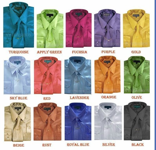 Boy's &Kid's Silky Satin Dress Shirts with Tie & Hanky, long sleeve Sizes 4-20 - Picture 2 of 22