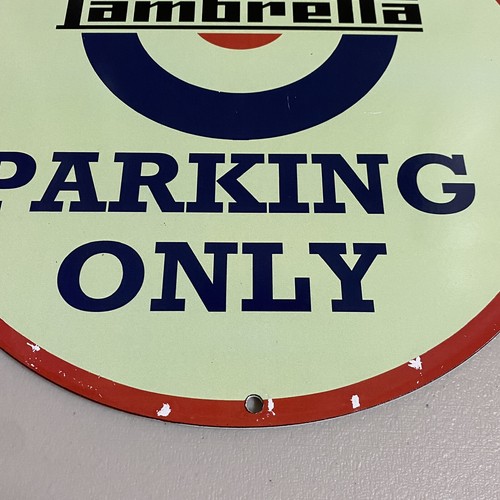 VINTAGE LAMBRETTA PORCELAIN SIGN GAS OIL MOTOR SCOOTER SERVICE ENAMEL PUMP PLATE - Picture 4 of 12