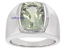 Natural Green Amethyst Gemstone With  925 sterling silver Ring For Men's  #C944