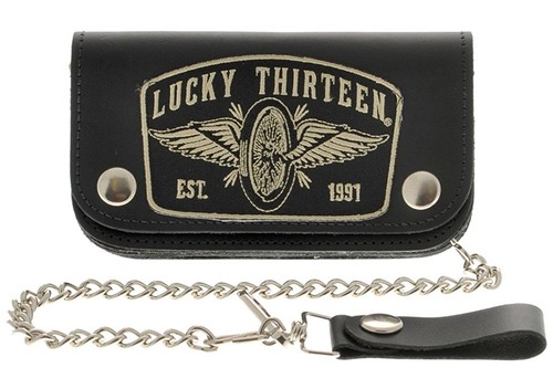 Authentic LUCKY 13 Speedster Racer Leather Wallet With Chains Rockabilly NEW - 第 1/2 張圖片