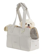 ONECUTE Dog Carrier for Small Dogs Cats w/ Large Pockets Cotton Bag Biege