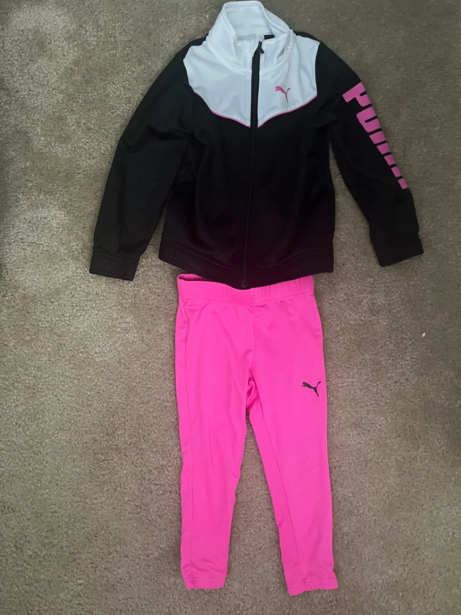 Puma Pink White Black Track Suit Toddler Girls Size 3T Very Good Condition