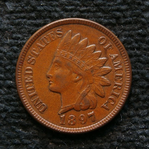 1897 INDIAN CENT XF AU Repunched Date Snow-5 RPD