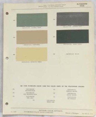 1950 PLYMOUTH PPG COLOR PAINT CHIP CHART ALL MODELS ORIGINAL  MOPAR