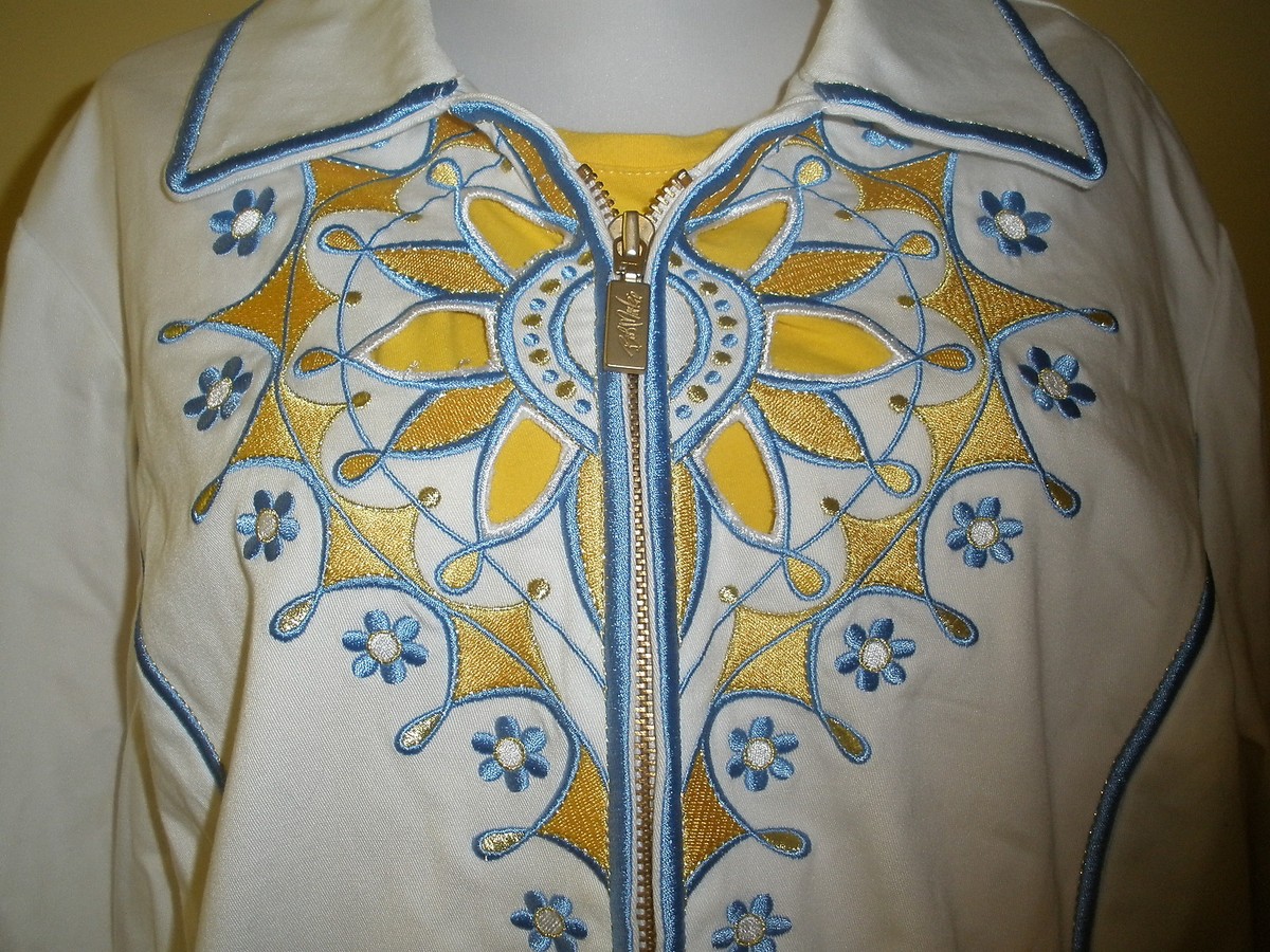 Ensemble 2 Pièces Bob Mackie Wearable Art - Veste Et Haut Sans Manches En Lin Jaune, Bordure Découpée - Taille XS