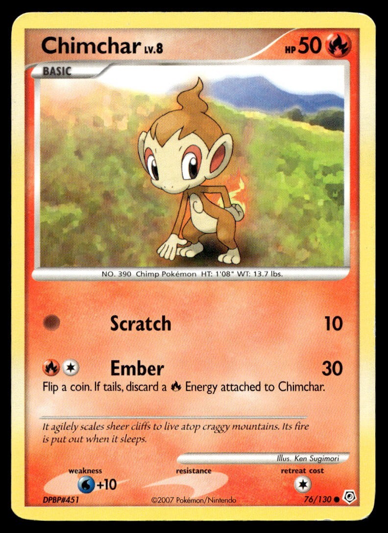 Chimchar 76/130 Pokemon Card Diamond & Pearl Common 50 HP Lightly Played AM