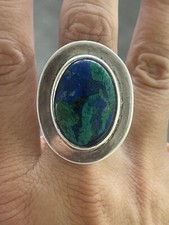 Vintage Extra Large Azurite Malachite Sterling Silver Ring/Beautiful
