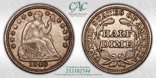1849/8 Seated Liberty Half Dime H10 - CAC AU55 - CPG FS-303 9 Over So-Called 8
