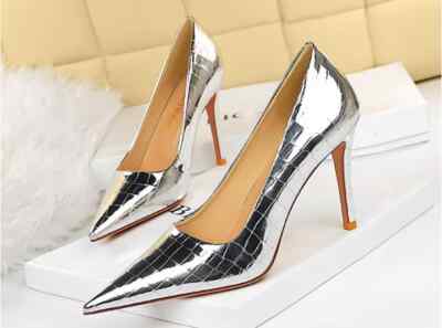 Decolte scarpe donna tacco a spillo elegante argento 10 cm pelle sintetica 11484