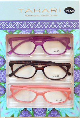 TAHARI PREMIUM 3-PACK READING GLASSES READERS MULTI COLOR +1.50 NEW AUTHENTIC