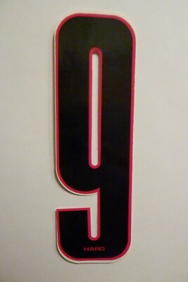VINTAGE NOS OLD SCHOOL HARO BLACK/RED STADIUM #9 NUMBER BMX PLATE  7''  STICKER