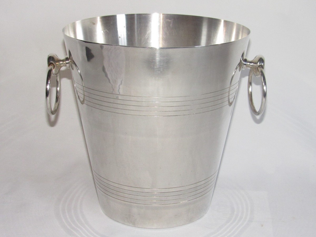 Seau à champagne en aluminium et peau de vache marron