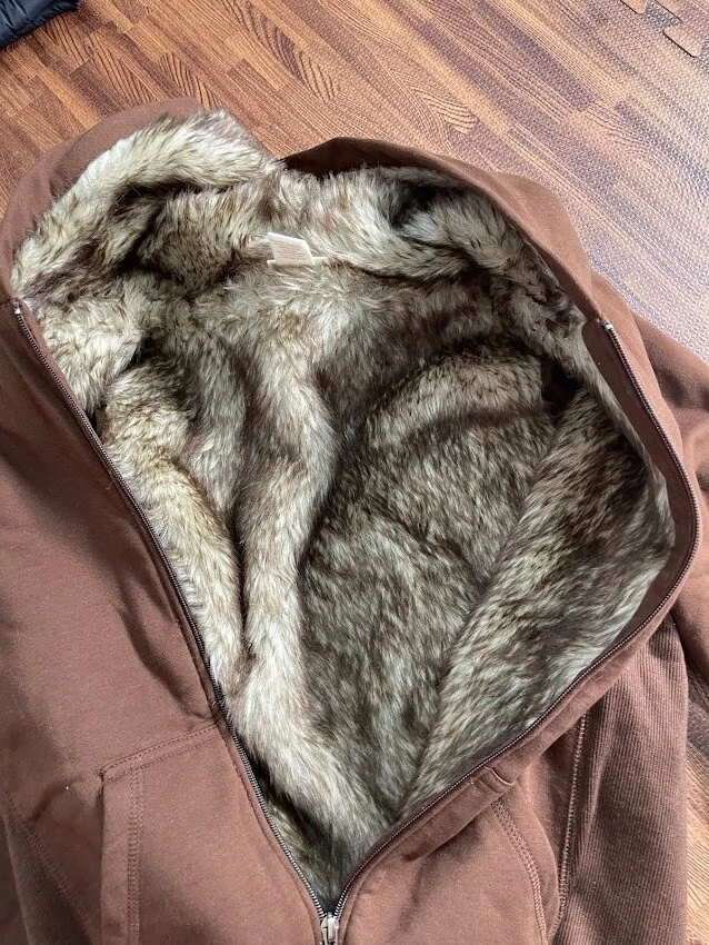 Sudadera con capucha para mujer Blu Chic cremallera completa marrón forrada de piel sintética talla M mediana Foto 4 de 4