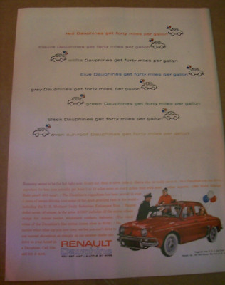 Original 1961 Renault Dauphine Magazine Ad - 40 Miles Per Gallon