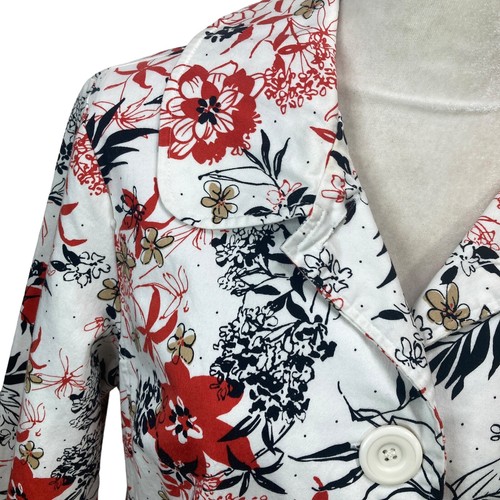 VTG Notations Jacket Sz P/XL Stretch Floral White Red Black 3/4 Sleeves - Picture 2 of 10