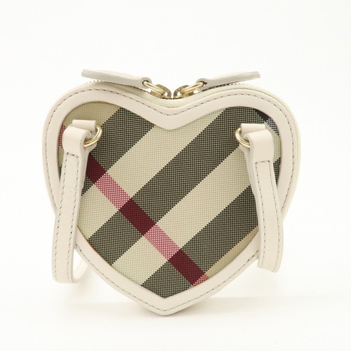 Authentic BURBERRY Canvas Leather Shoulder Pouch Nova Plaid Ivory Used F/S - Picture 2 of 24