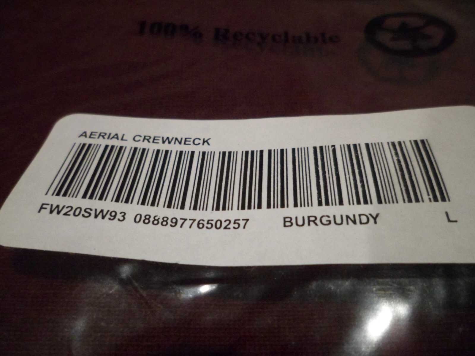 Supreme Aerial Crewneck FW20SW93 bordeaux L Large