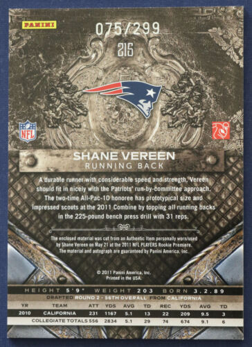 2011 Crown Royale #215 Shane Vereen JSY AU/299 RC Autograph #d - Picture 2 of 2