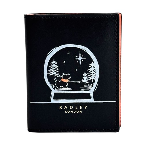 Radley Radley Snowglobe Black Leather Small Trifold Card Holder Purse - New
