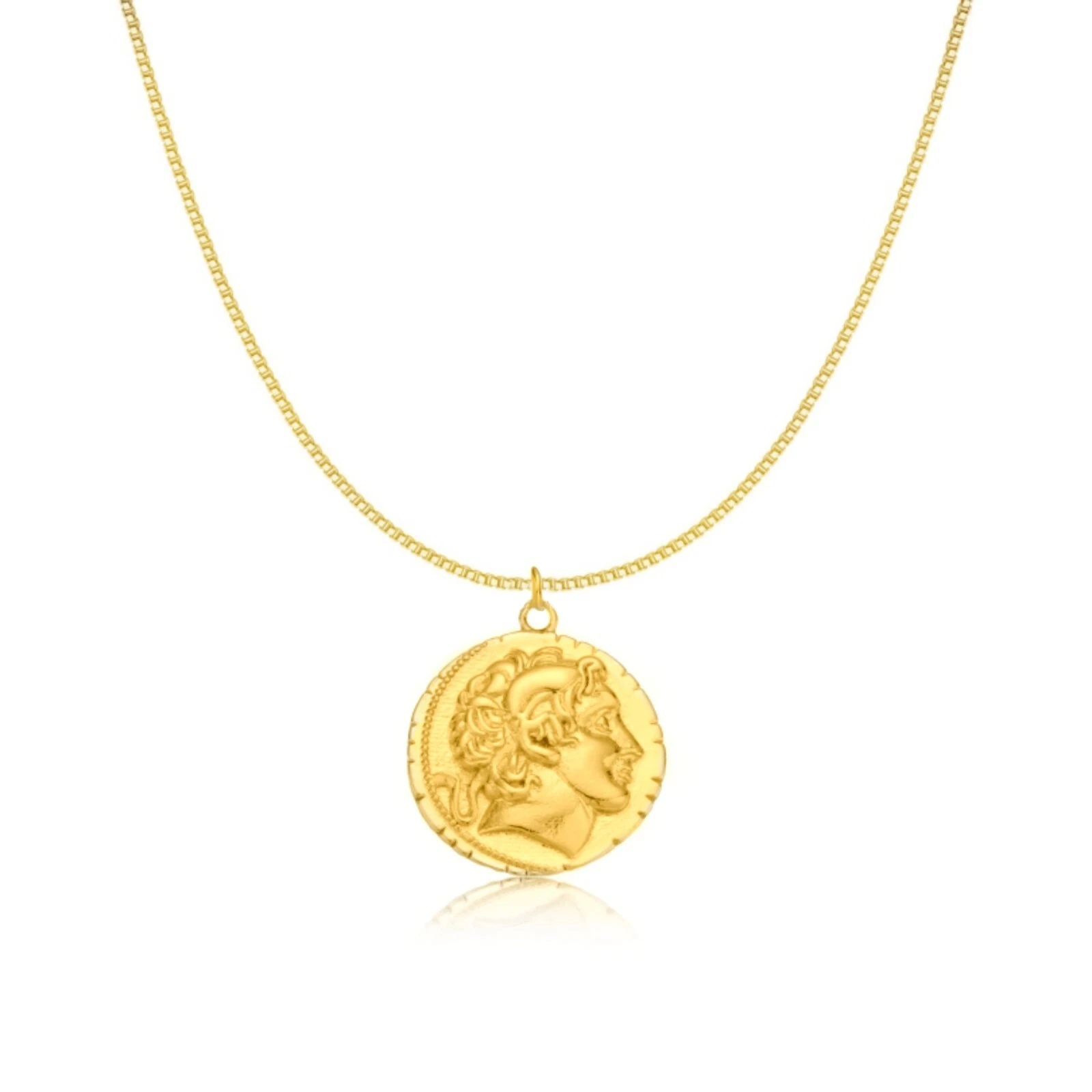 14K Gold Plated Medallion Greek Coin Pendant Necklace 18 Inch + 2 Inch