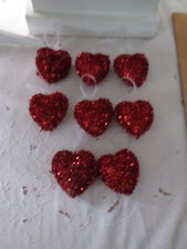 Pkg of 8 Red Tinsel 2.5" Heart Valentines Day Ornaments, NWOT