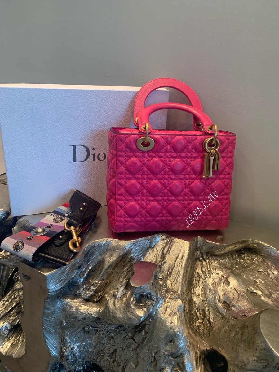 CHRISTIAN DIOR Lady Dior Fuchsia Pink Supple Medium Bag Tribal