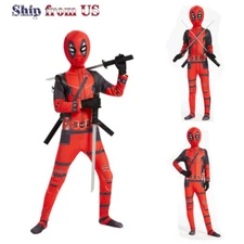Deadpool Costume Bodysuit Jumpsuit Superhero Halloween Cosplay Party with Sword