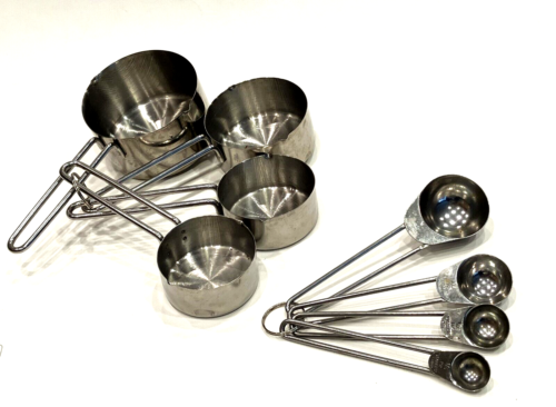 Stainless Steel Measuring Cups & Measuring Spoons 1/4, 1/3, 1/2, 1 Cup  w/Spouts - Picture 1 of 6