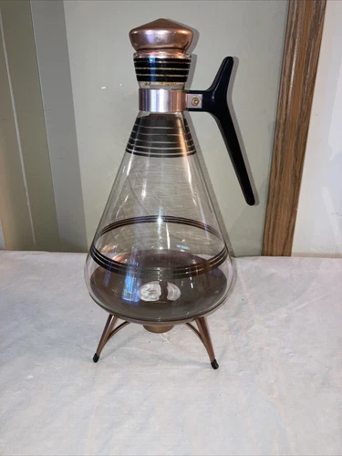 Vintage Glass  Gold Coffee and Carafe with Candle Warmer Stand