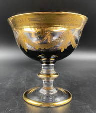 PREZIOSO CRISTALLO D'ARTE BICCHIERE CALICE COPPA MURANO GIUBILEO MARRONE ORO