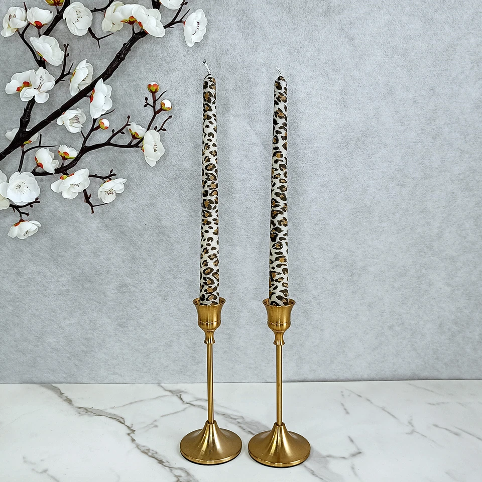 Paquete de 4 velas de cena con estampado de leopardo - velas cónicas con estampado de animales sin perfume de 10" Foto 4 de 4