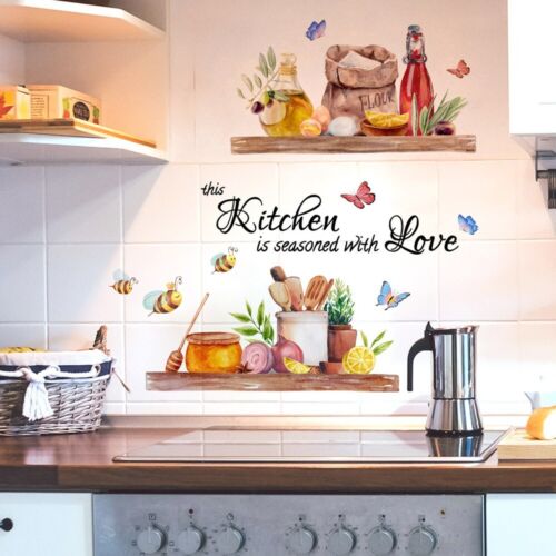 Large Kitchen Butterfly Vinyl Wall Sticker Quote Mural Home Kitchen Decal Decor - Picture 2 of 7