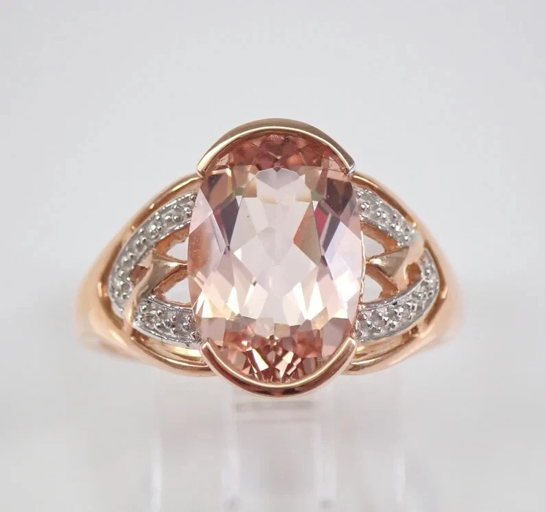 Anillo de compromiso solitario de morganita genuina de corte ovalado de 3,10 quilates enchapado en oro rosa de 14 quilates Foto 4 de 4