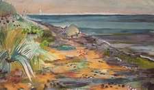 Gerhard Schulte-Dahling beach sea postwar sign watercolor 1954