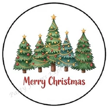 MERRY CHRISTMAS TREES ENVELOPE SEALS LABELS STICKERS PARTY FAVORS
