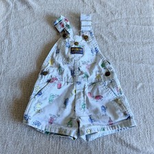 Vintage OshKosh B'Gosh Blue Thumbprint Character Vestbak Short Overalls Size 2