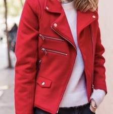 Anine Bing Red Quilted Moto Biker Jacket Size Small