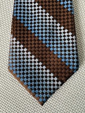 Wemlon by Wembley Brown Blue Checkered Neck Tie