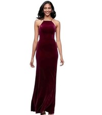 David's Bridal DB Studio Whimsigoth Maxi Dress Merlot High Neck Velvet Size 10