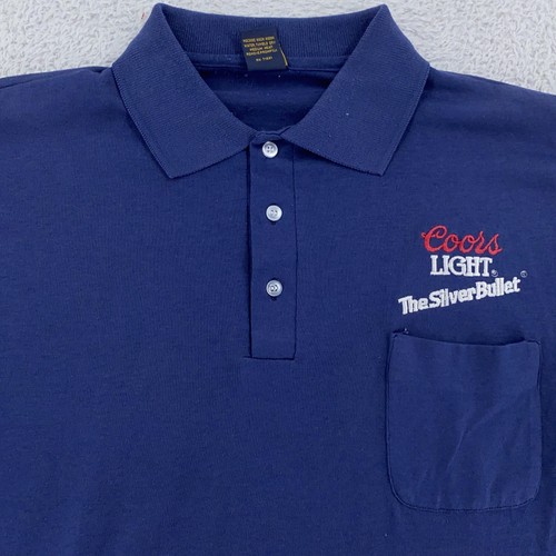 Vintage Coors Light The Silver Bullet Pocket Polo Shirt Medium Embroidered Beer