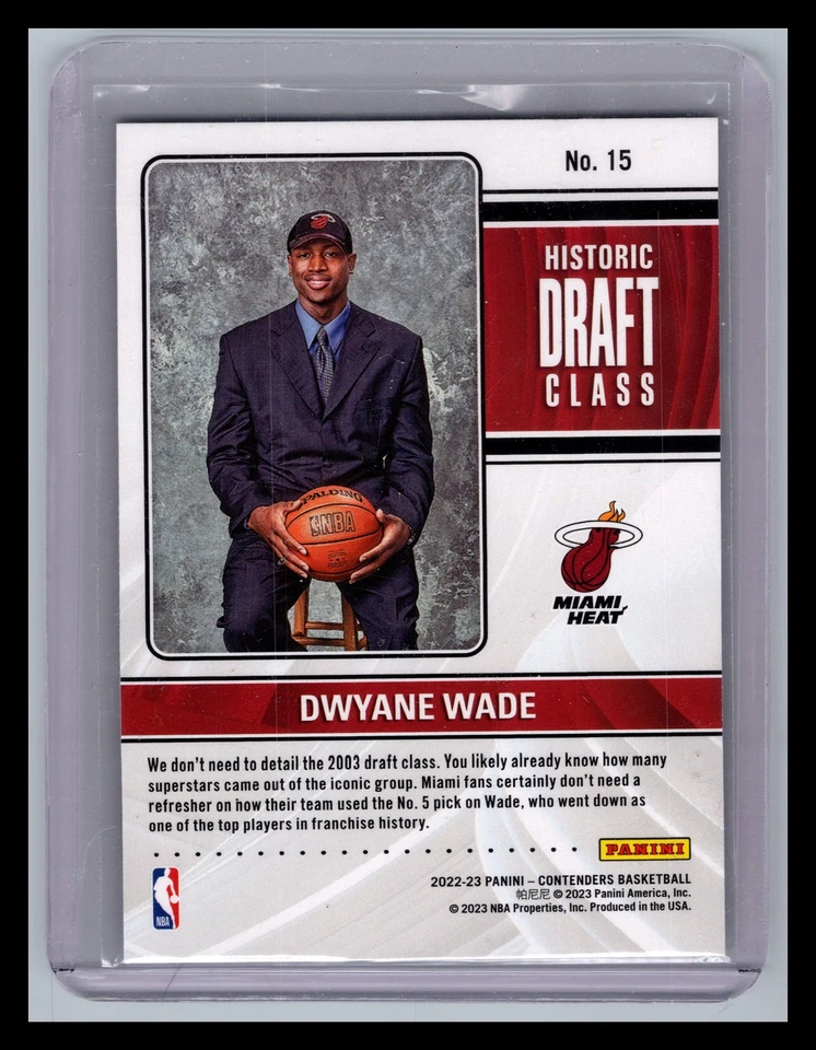 Dwyane Wade Miami #15 Panini 2022-23 Contenders Historic Draft Class Contenders - Image 2 of 2