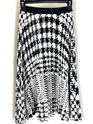 Richard Allan x H&M Black White Houndstooth A-line Midi Pleated Skirt Xs Small 0