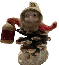 Putz Vintage Christmas Pinecone Chenille Mica GNOME ELF Figure Ornament 2.5