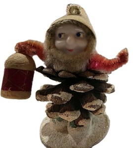 Putz Vintage Christmas Pinecone Chenille Mica GNOME ELF Figure Ornament 2.5",...