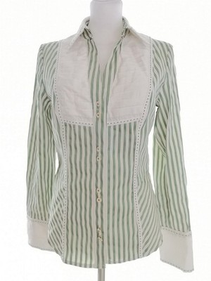 NEXT Damen Geknöpfte Hemdbluse Gr. 38 Creme Langer Ärmel Knöpfe Streifen Kragen